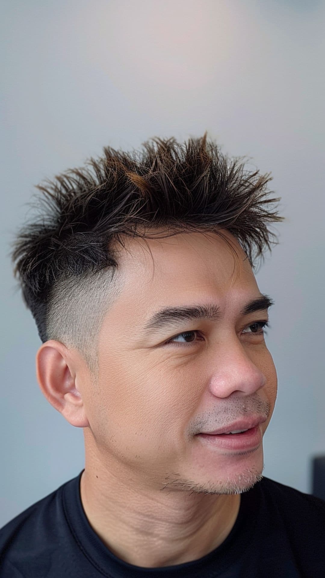 A man modelling a spiky hair.