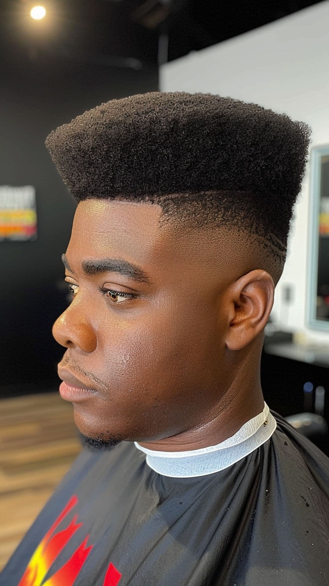 A black man modelling a high top fade hairstyle.