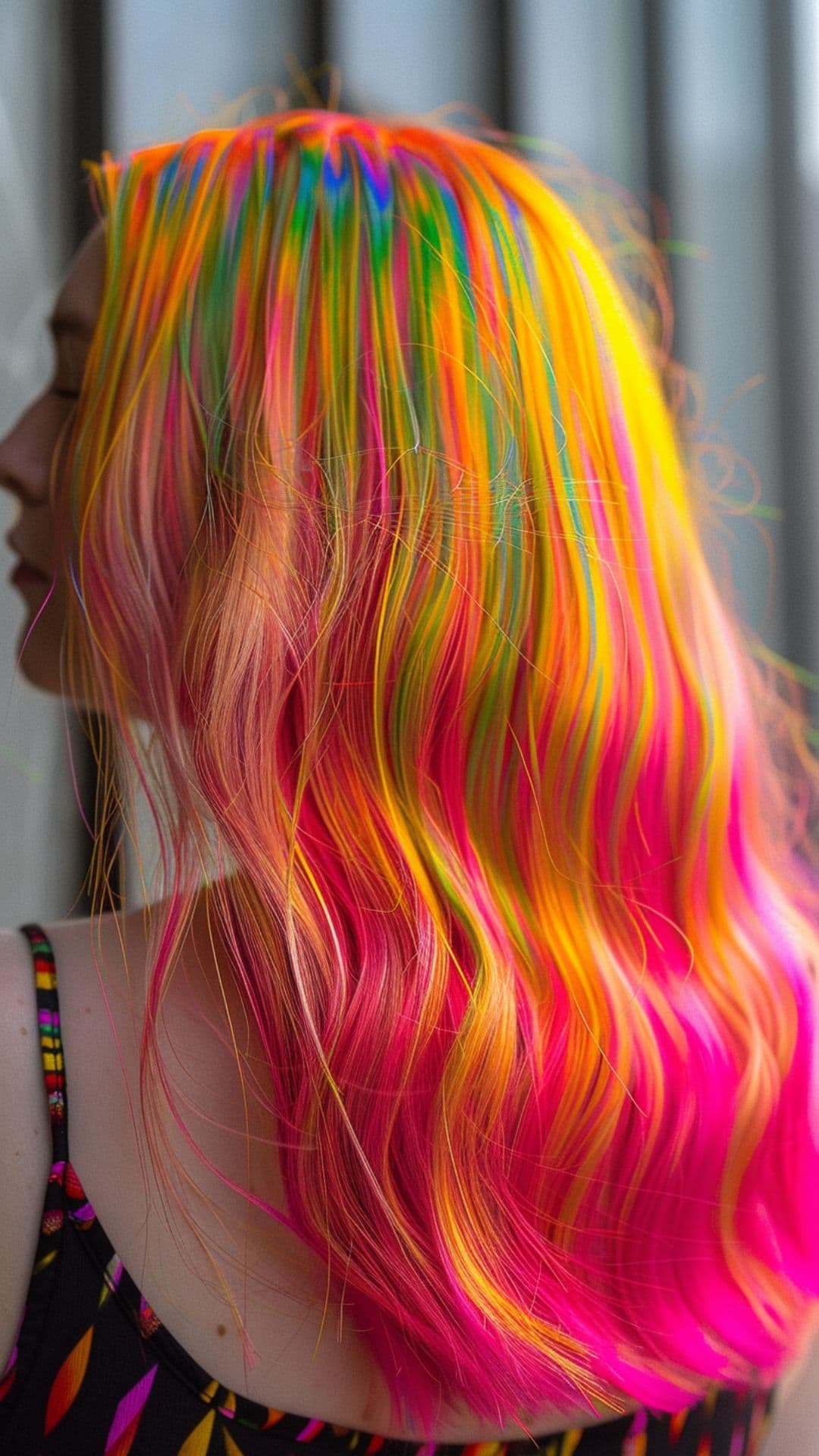 A woman modelling a holographic hair color.