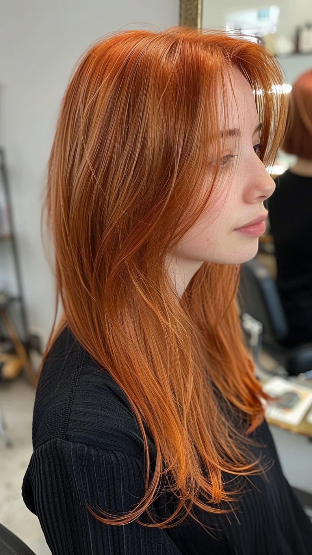 A woman modelling a light copper hair.