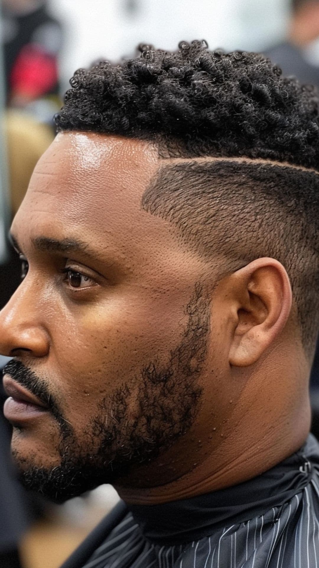 A black man modelling a line up haircut.