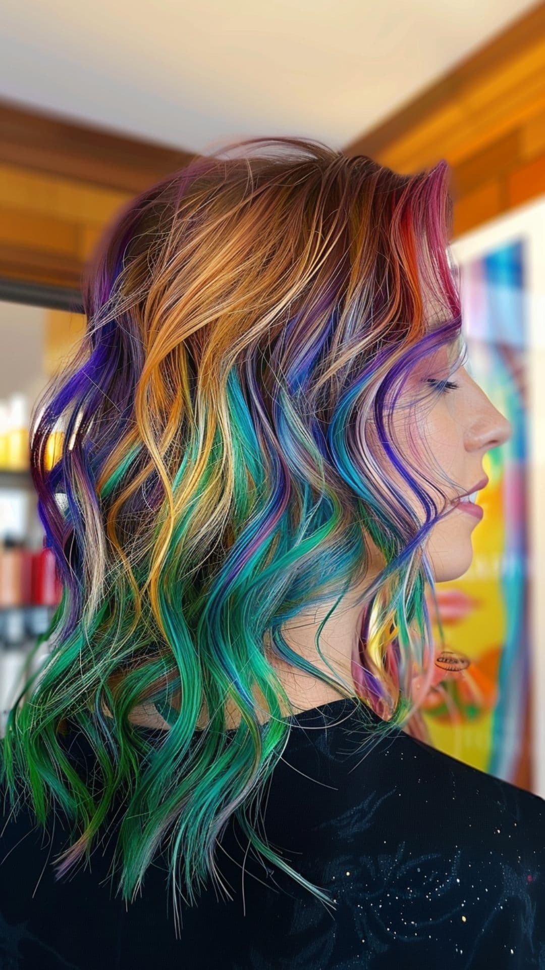 A woman modelling an opal-inspired hair color.