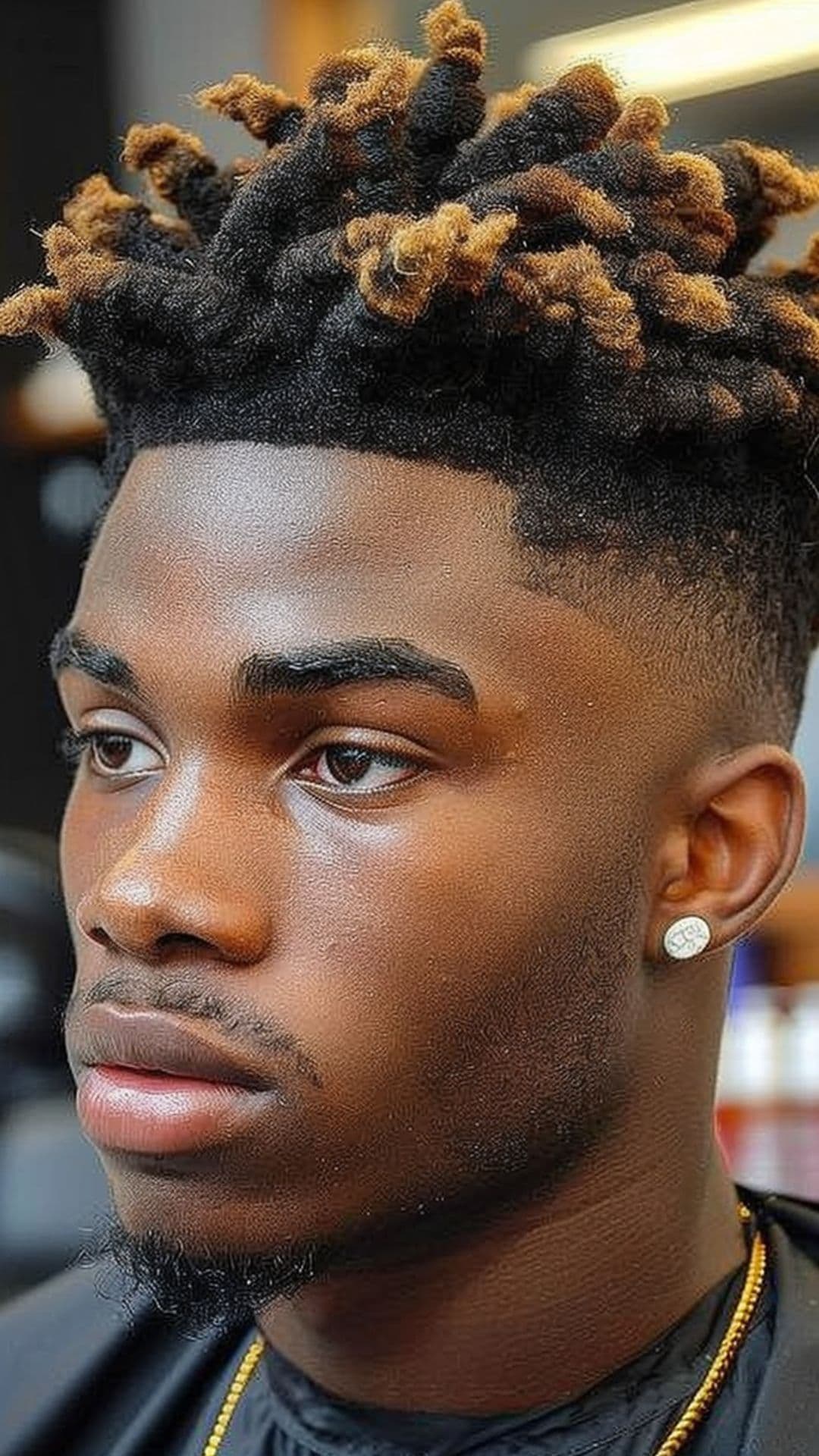 A black man modelling a sponge twists hairstyle.