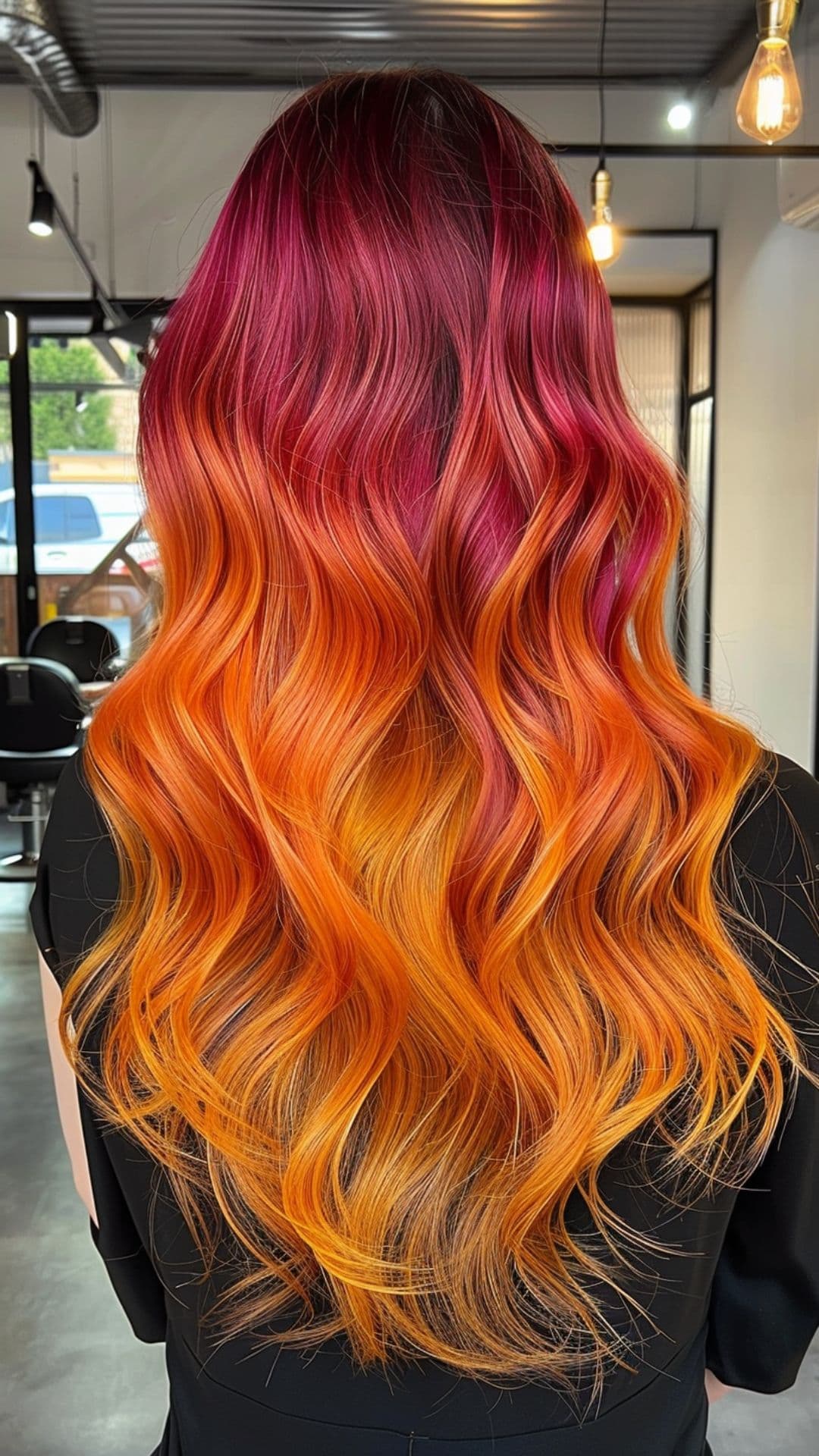 Uma mulher modelando um cabelo ombré com efeito pôr do sol.