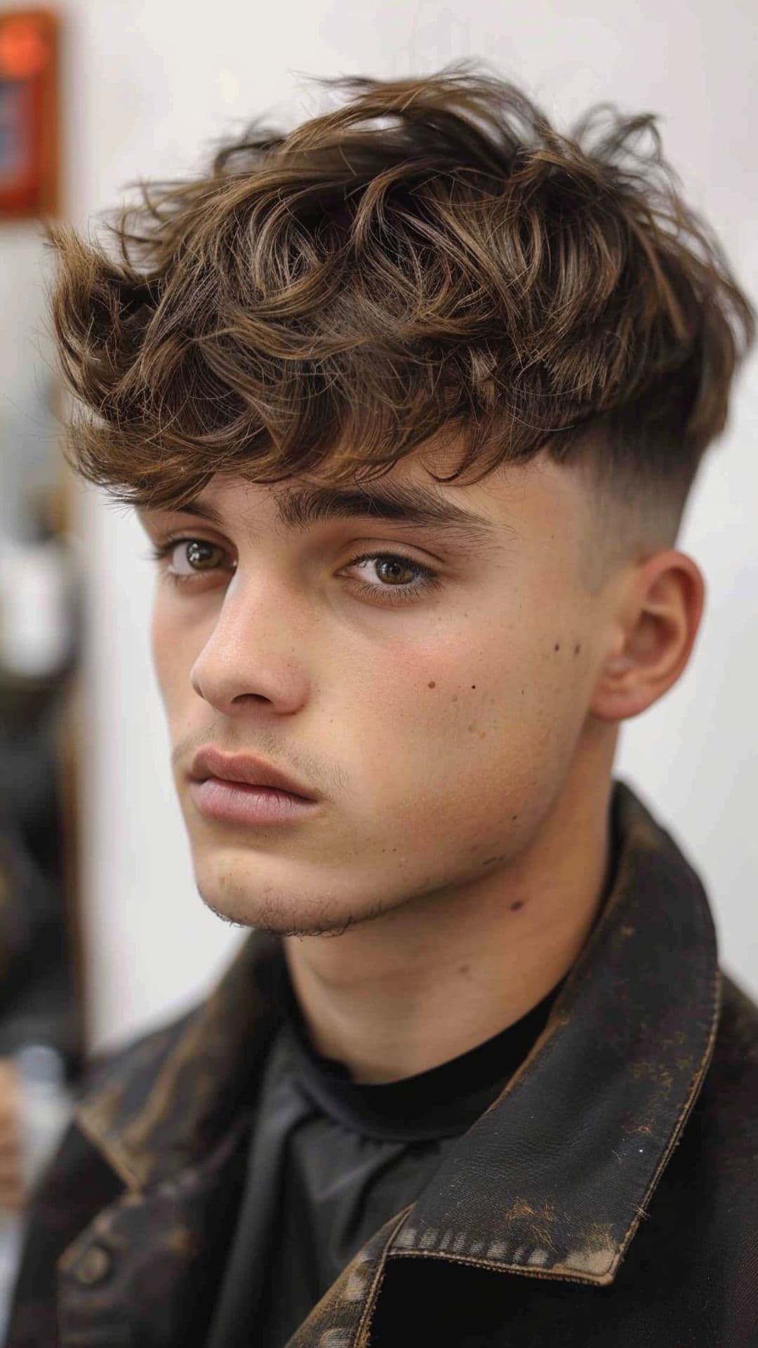 A man modelling a thick fringe hair.