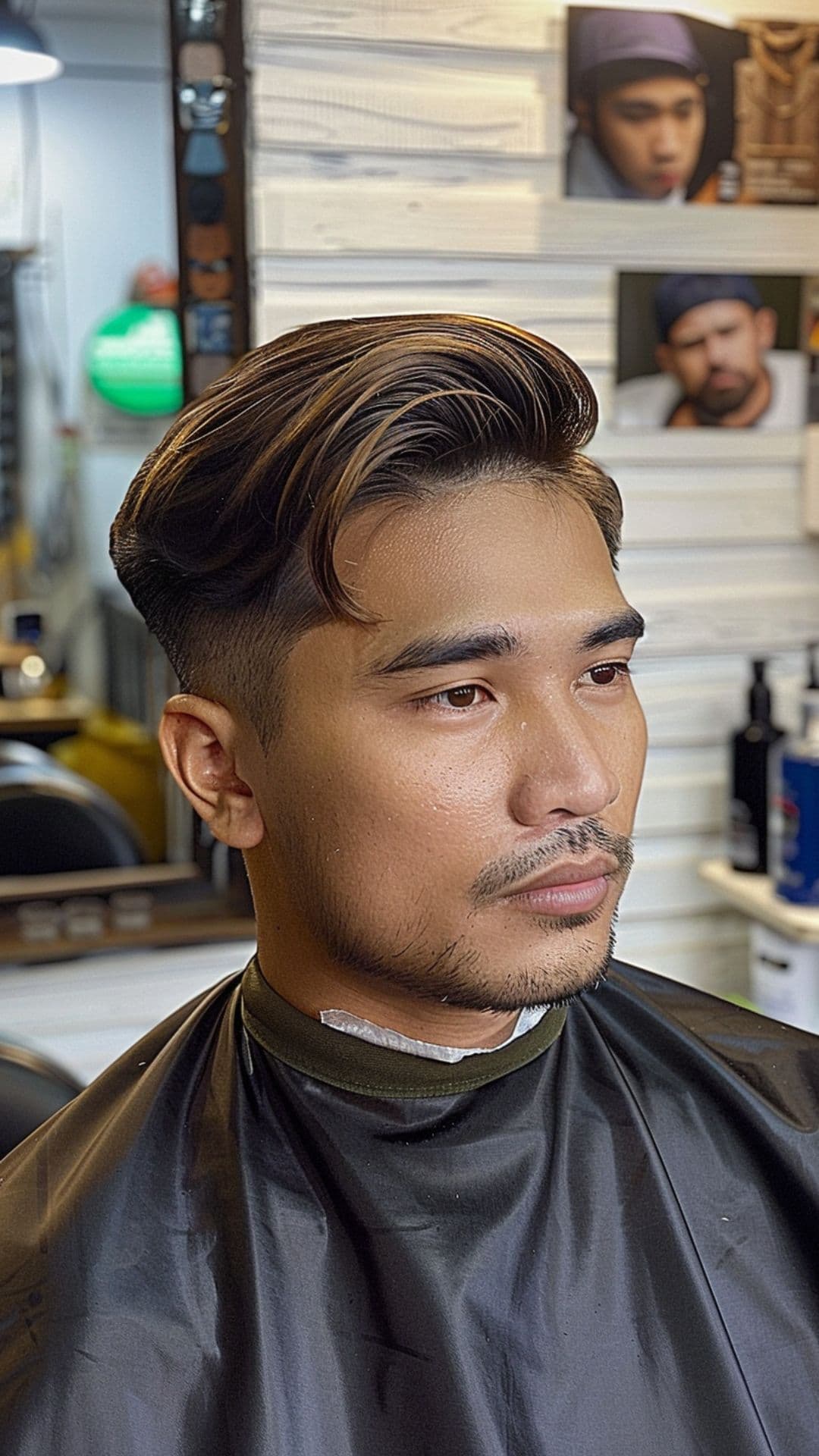 A man modelling a thick hair with side part.