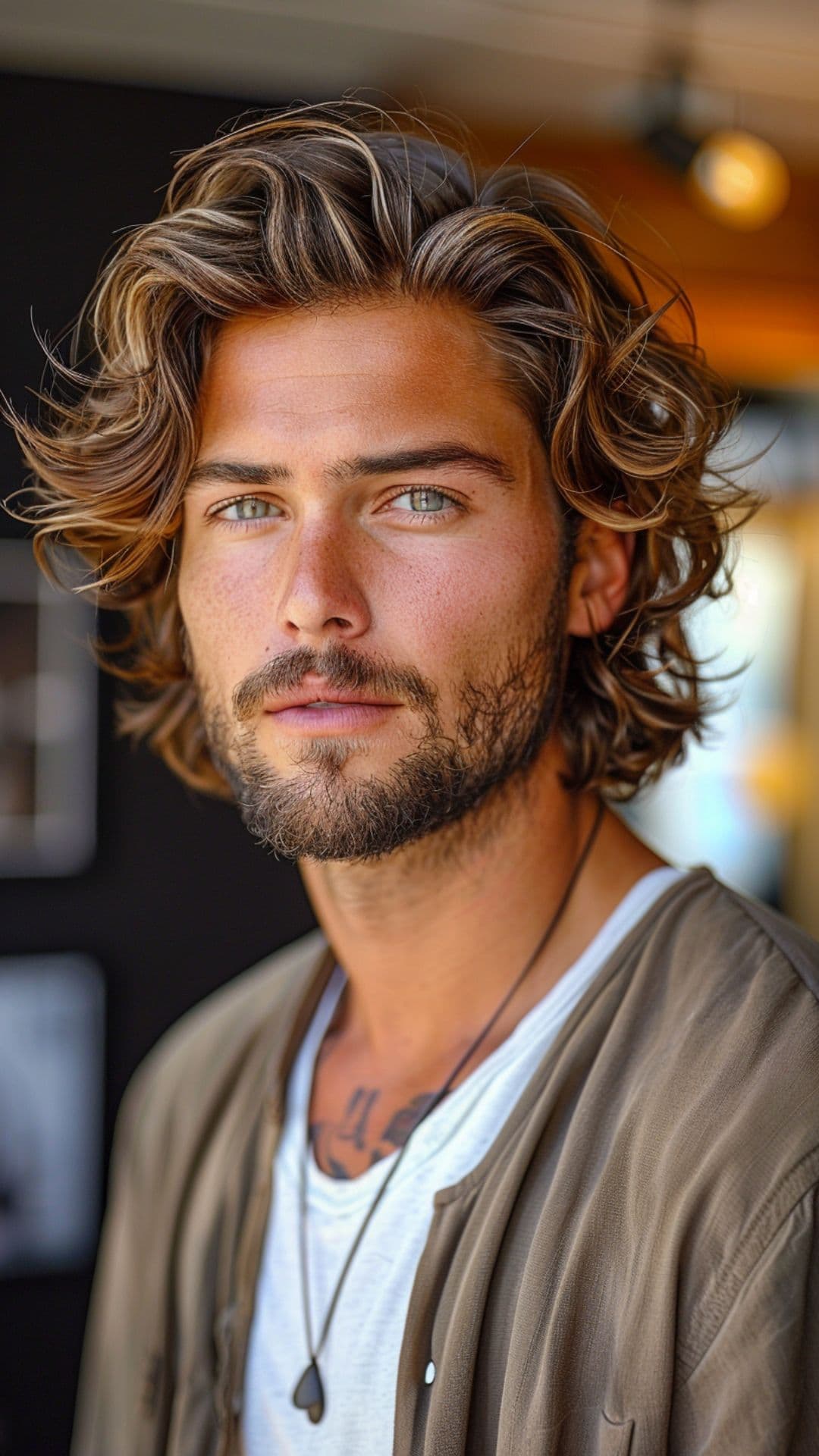 A man modelling a thick and wavy hair.