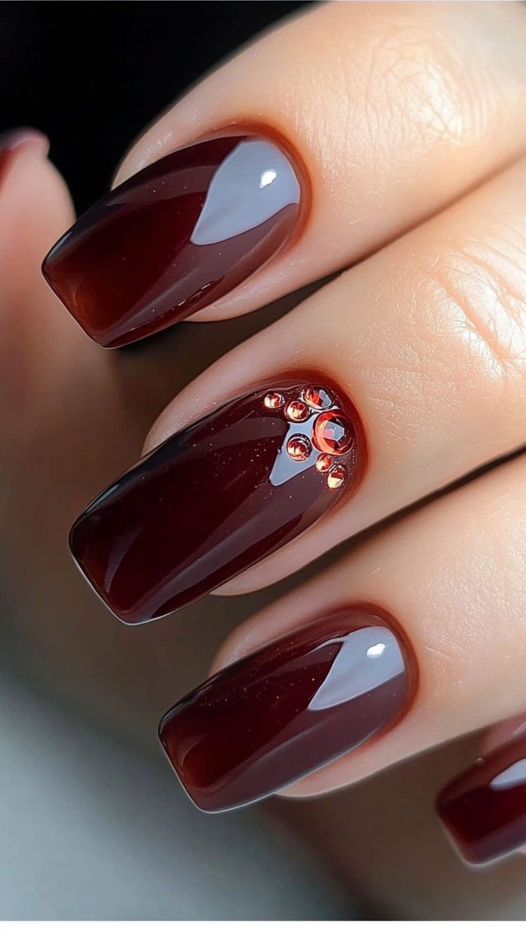 Woman's nails in Cinnamon Spice with Subtle Rhinestones