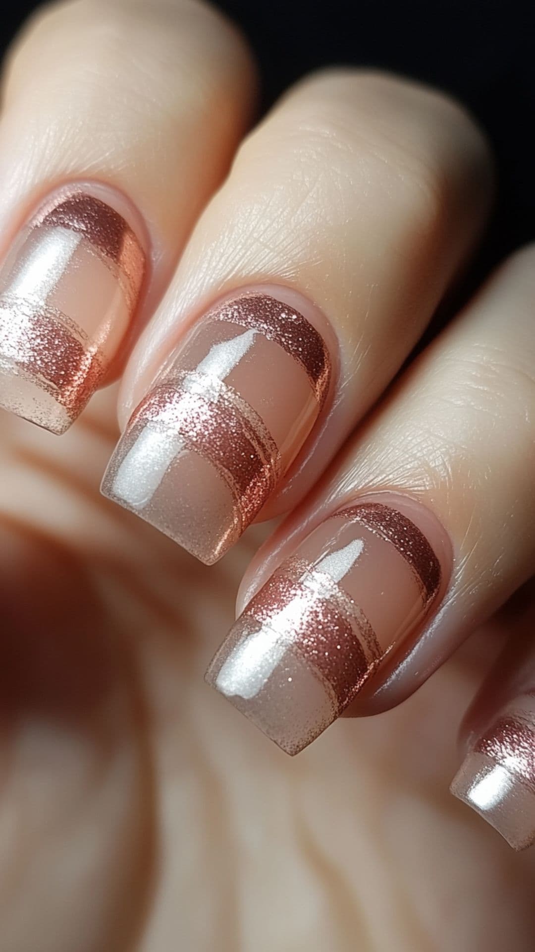 Woman's nails with Shiny Copper with Negative Space Design